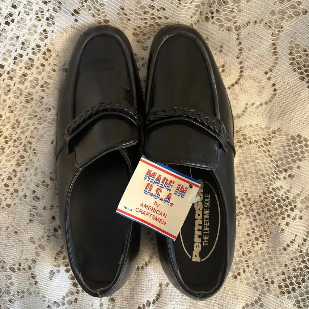 Permasole Men's US  7 D Black Leather Loafers Shoes